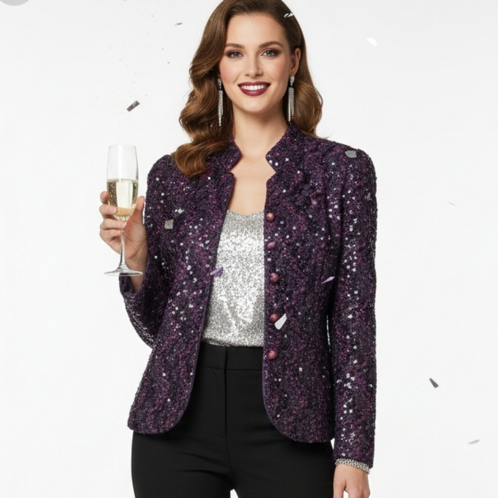 Vintage Nah Nah Purple Ribbon Jacket Evening Formal Sequin Formal Holiday 10